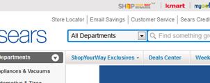 Search bar in header of sears.com's home page